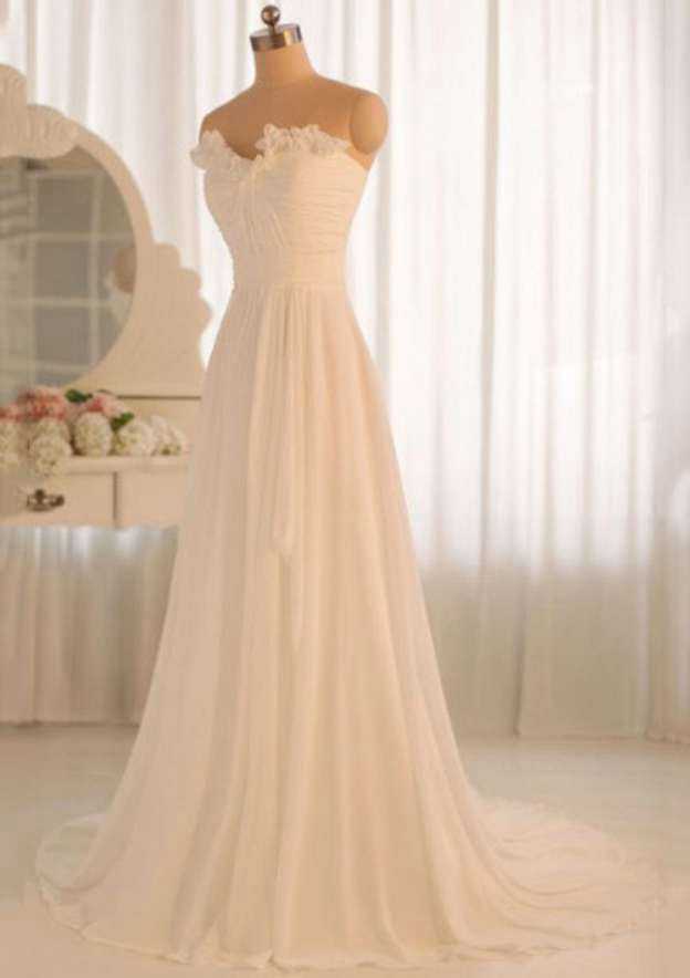 Strapless A-Line/Princess Court Train Chiffon Wedding Dress With Pleated - Wedding  Dresses - Stacees