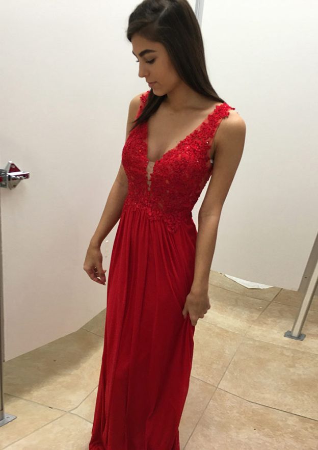 pink Hot Sale Chiffon Long/Floor-length A-line/Princess Sleeveless Prom Dresses main image 1