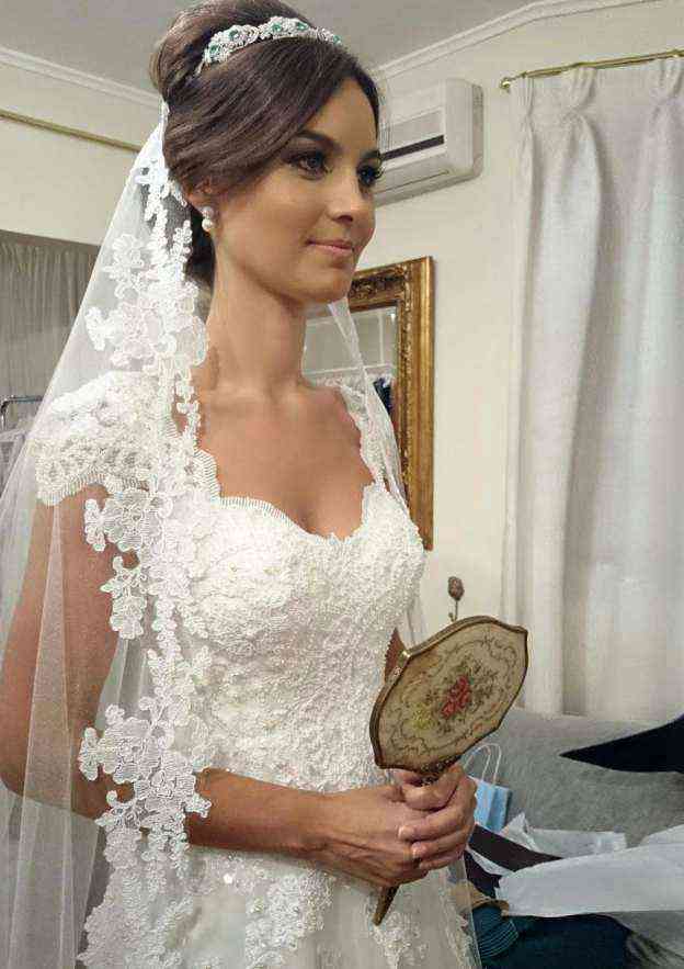 a line wedding dress short sleeve Short Sleeve Wedding Dress by Adrianna Papell 40383 main image 0