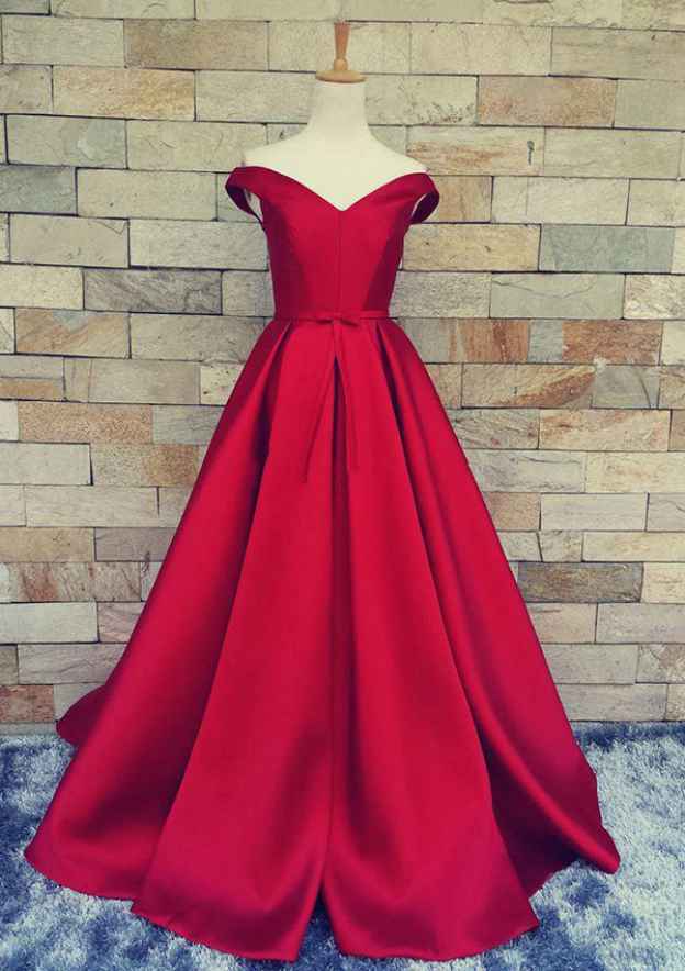 Ball Gown Off-the-Shoulder Sleeveless Sweep Train Satin Prom Dresses With Appliqued Beading