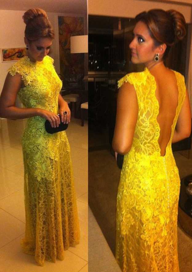 Sleeveless HighNeck Long/FloorLength Sheath/Column Lace Evening Dress