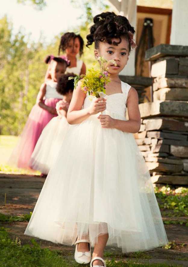 A-Line Tulle Flower Girl Princess Dress with Bowknot