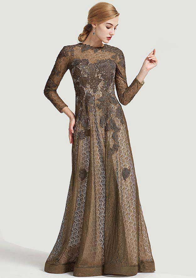 3/4 Sleeve Long/FloorLength Scoop Neck Aline/Princess