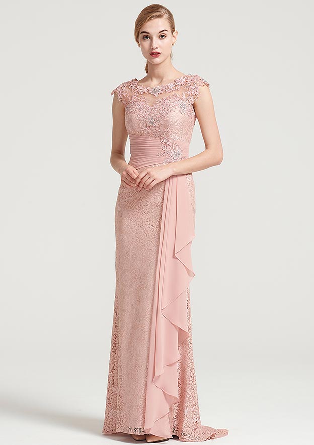 Floor-length Lace Sheath Dress Halter Neck Pool