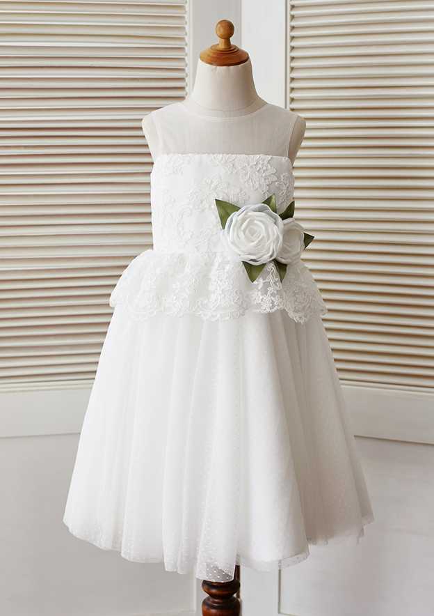 Scoop Neckline Knee-Length Satin/Tulle Flower Girl Dress Daffodil main image 1