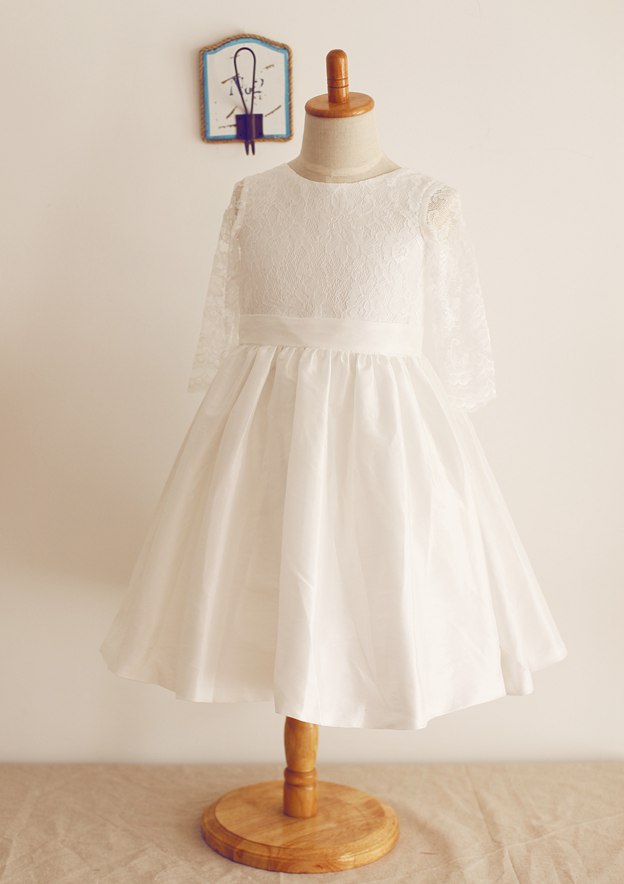 A-Line/Princess Scoop Flower Girl Dresses With Bowknot