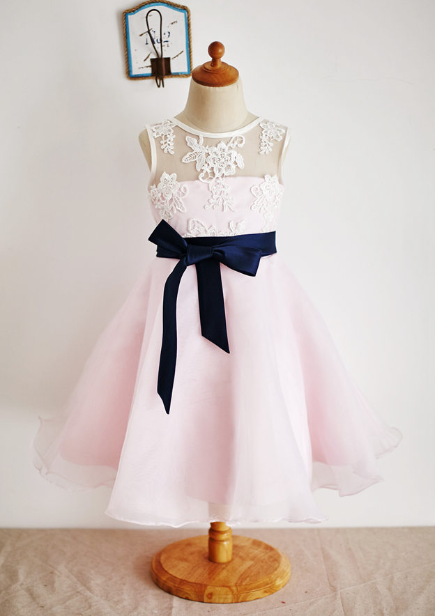 A-Line Knee Length Tulle Lace Flower Girl Dress CF0309 main image 1