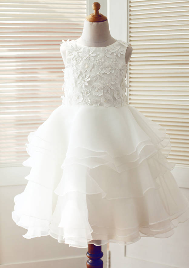 A-Line/Princess V-Neck Flying Sleeves Pleated Tulle Flower Girl Dresses main image 0
