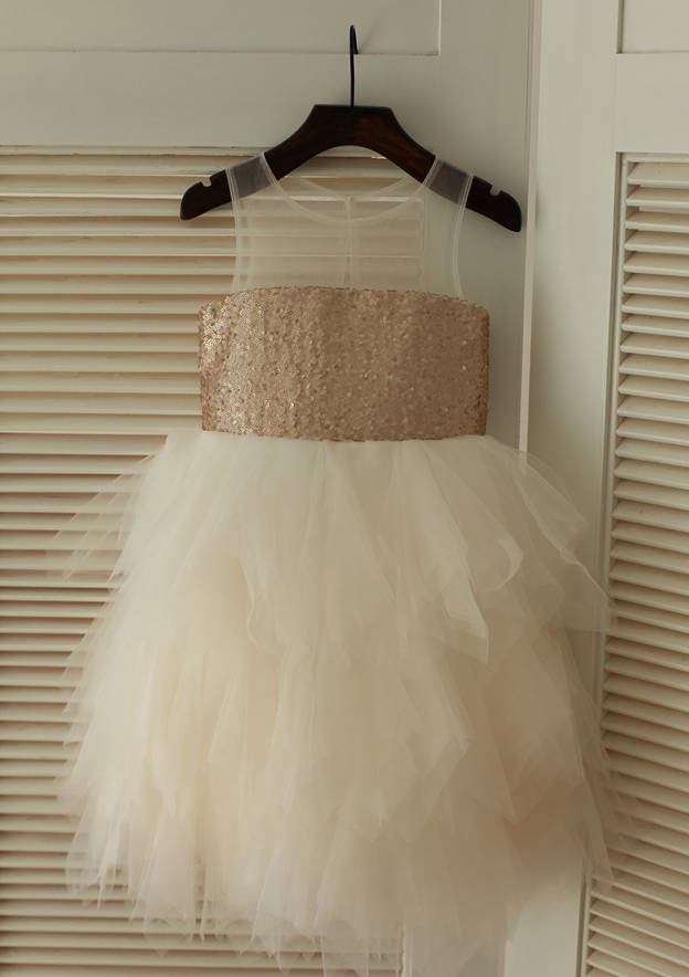 slim fit dress slacks Sequin Top Rose gold Flower Girl Dress, Champagne and Ivory tutu flowe   RomanBridal