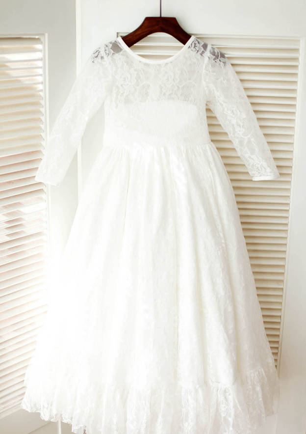 Nice Long A-line Lace Flower Girl Dress With Sashes