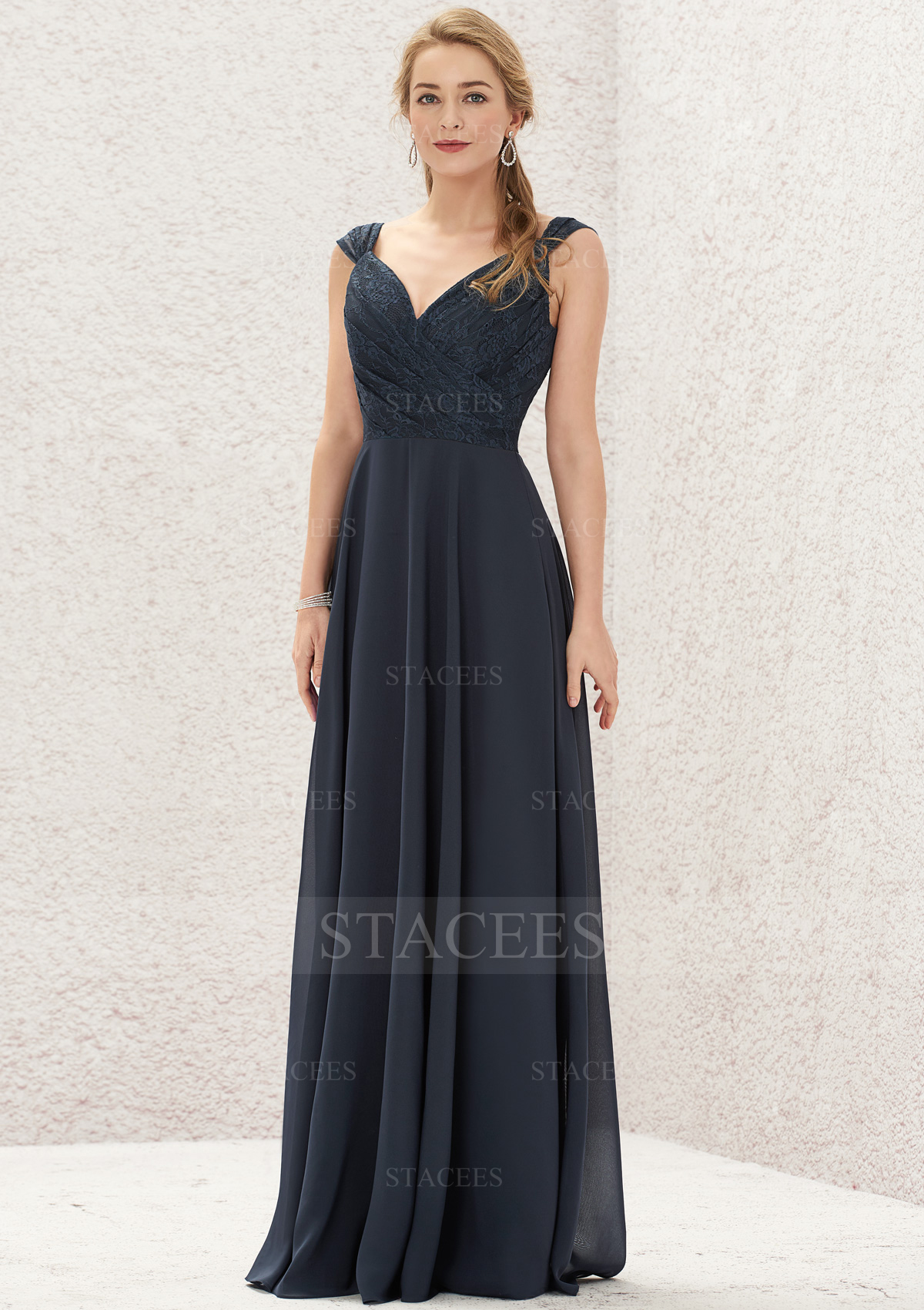 A-line V Neck Sleeveless Long/Floor-Length Chiffon Bridesmaid Dress With Lace - Bridesmaid Dress - Stacees A-line V Neck Sleeveless Long/Floor-Length Chiffon Bridesmaid Dress With Lace - Bridesmaid Dress - Stacees