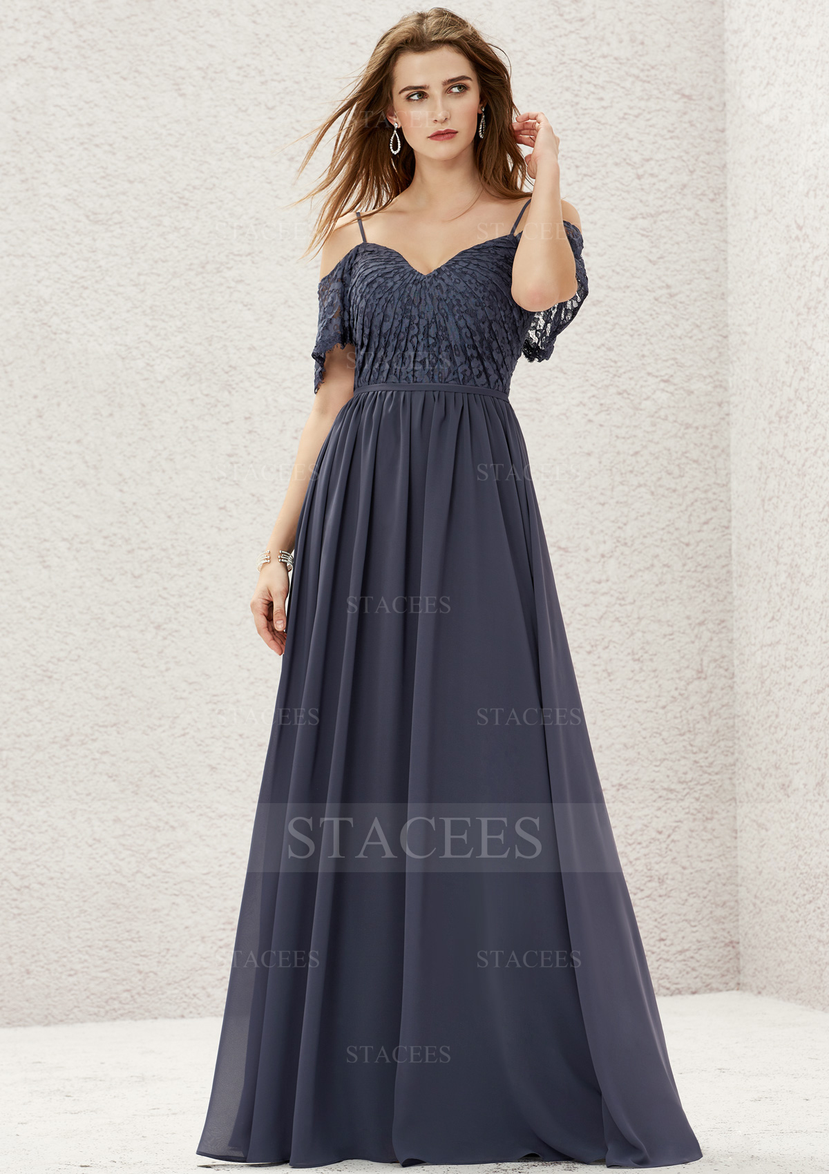 sachin and babi light blue dress A-line Sweetheart Long/Floor-Length Lace Chiffon Bridesmaid Dress With  Pleated - Bridesmaid Dresses