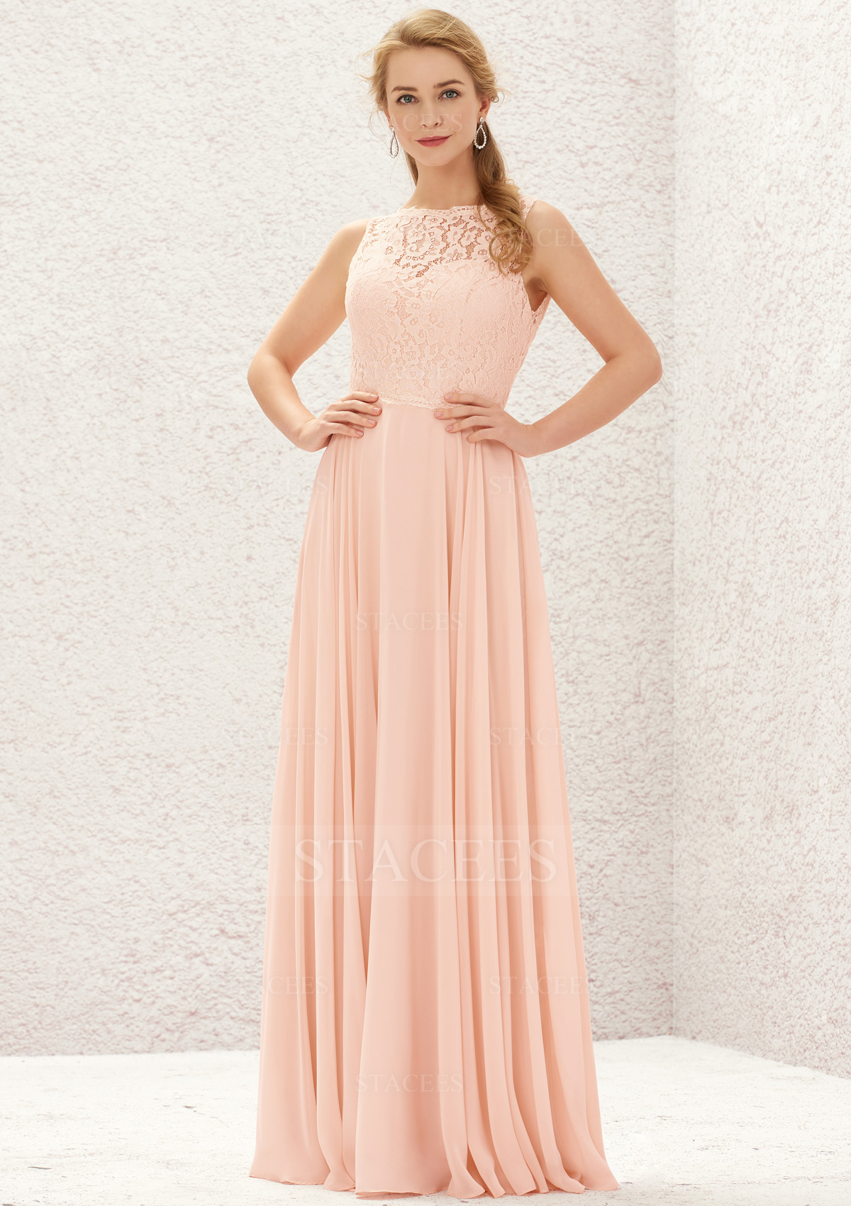 A-line Bateau Sleeveless Long/Floor-Length Chiffon Bridesmaid Dress With  Lace - Bridesmaid Dresses - Stacees