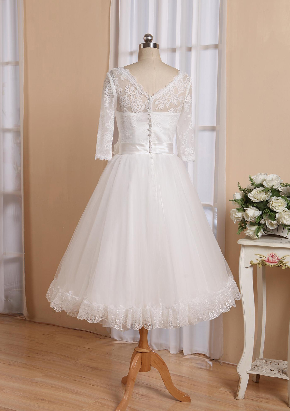 open lace back dress Cincinnati Organza Dress in Tea Length Custom Size / Blush