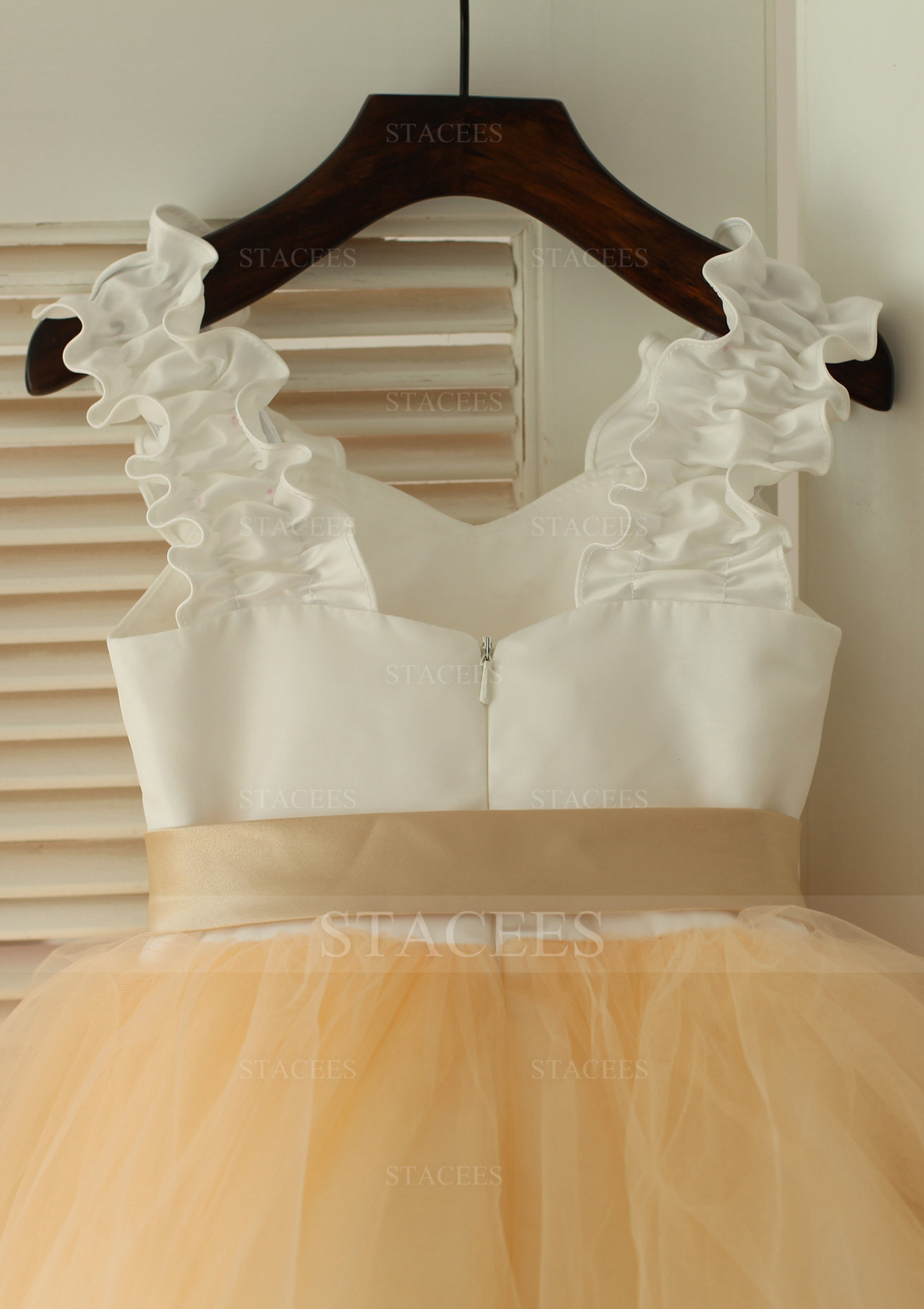 A-line/Princess Sweetheart Knee-Length Satin Tulle Flower Girl Dress With Sashes - Flower Girl Dresses - Stacees A-line/Princess Sweetheart Knee-Length Satin Tulle Flower Girl Dress With Sashes - Flower Girl Dresses - Stacees