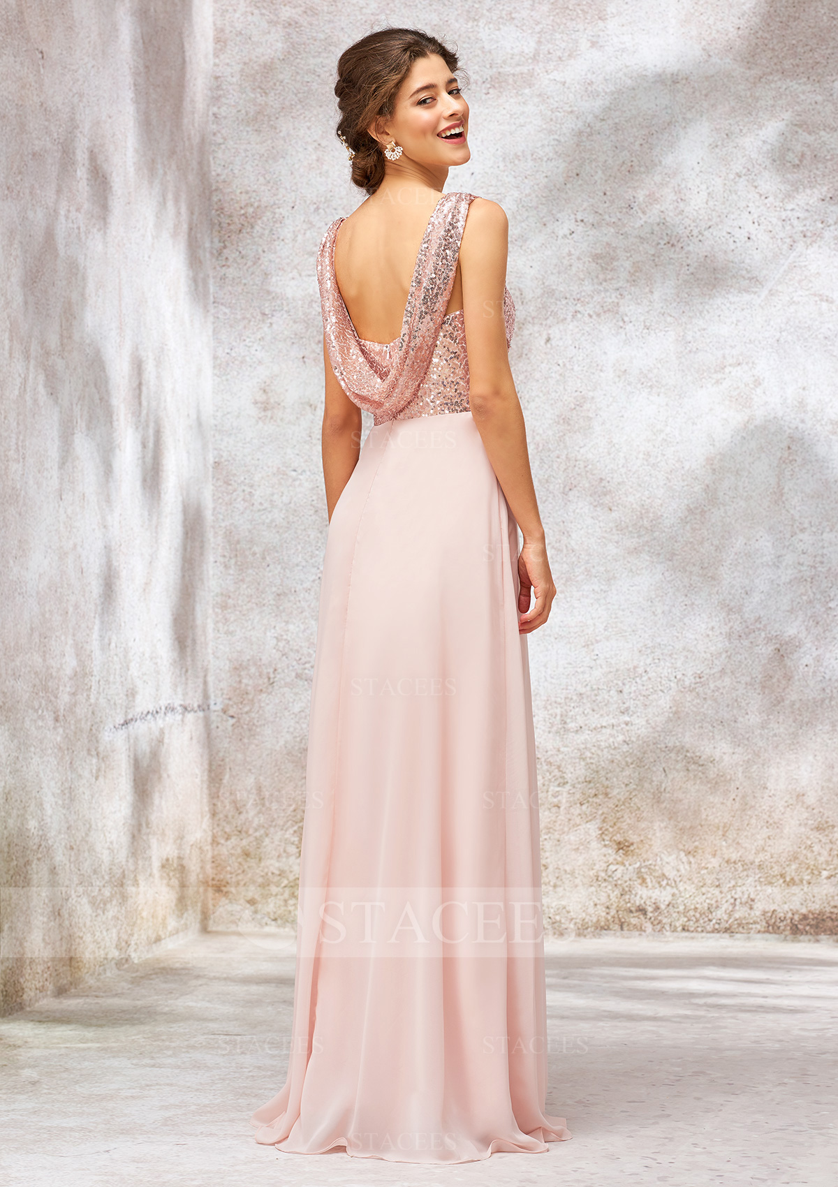 A-line Sweetheart Sleeveless Sequined Chiffon Long/Floor-Length Bridesmaid  Dress With Pleated - Bridesmaid Dresses - Stacees