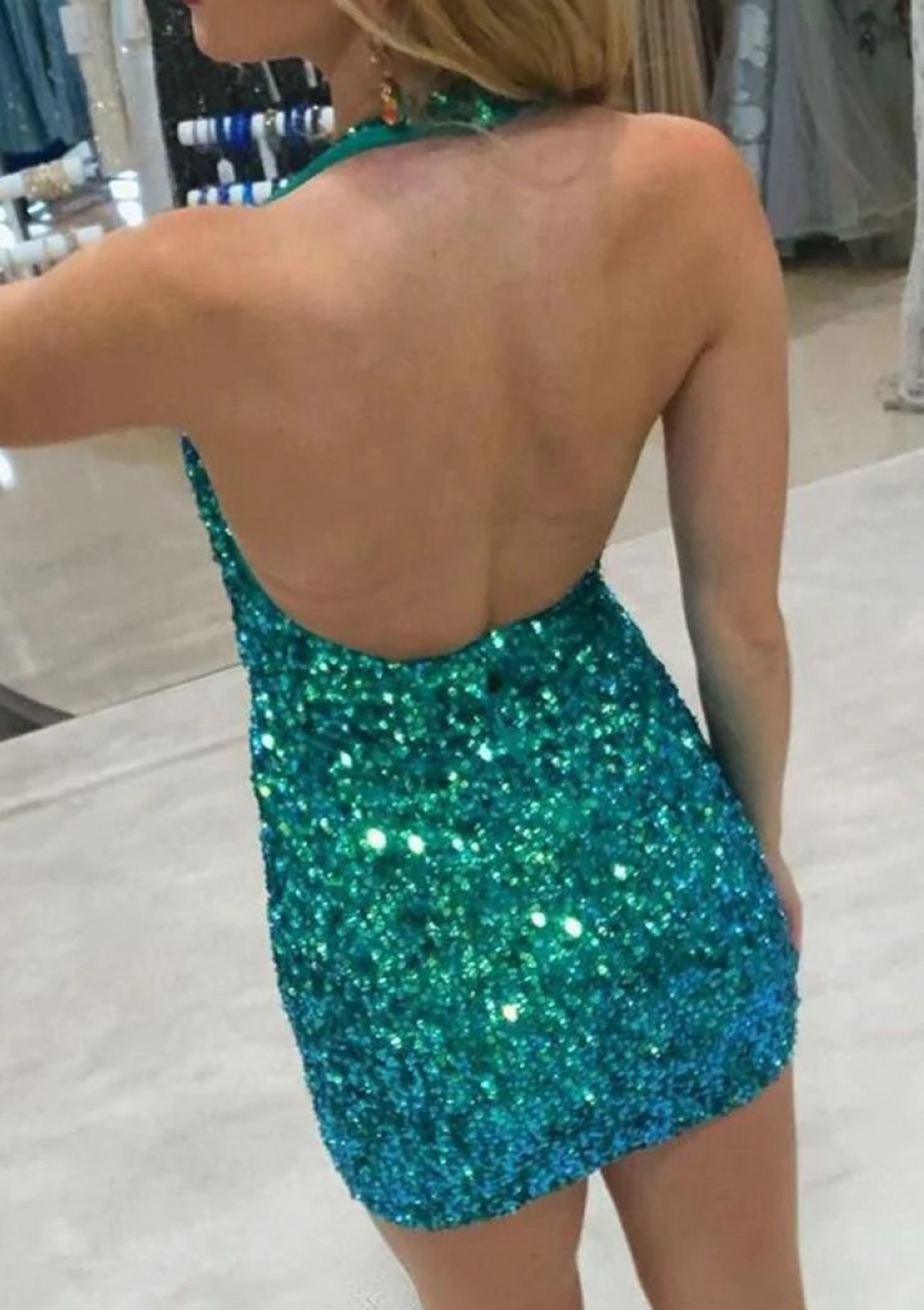 Sheath/Column Halter Sleeveless Sequined Short/Mini Homecoming Dress - Homecoming Dresses - Stacees Sheath/Column Halter Sleeveless Sequined Short/Mini Homecoming Dress - Homecoming Dresses - Stacees