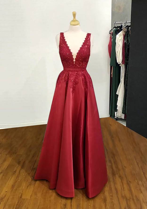 Modern A-Line V Neck Long Sleeve Zipper Up Floor-Length Prom Dress