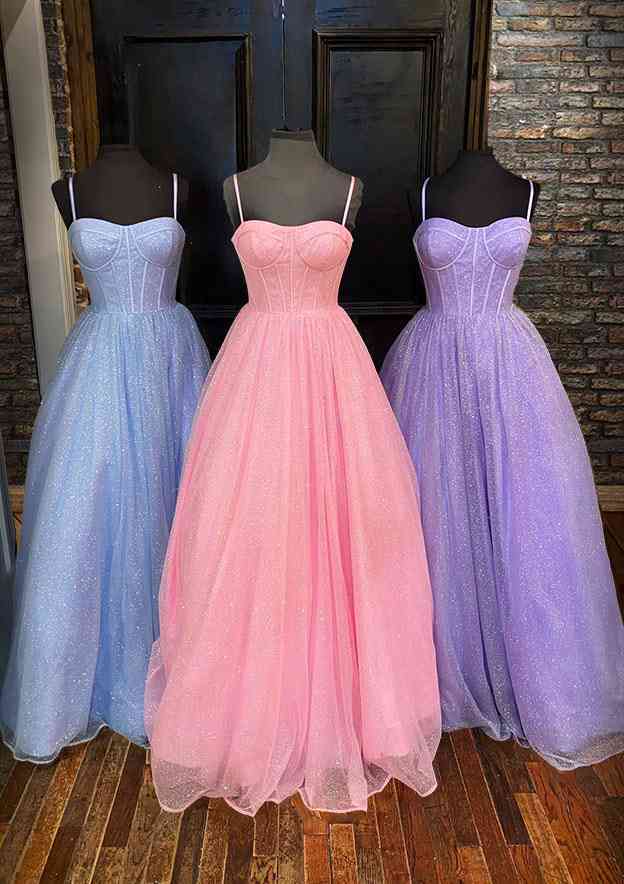 A-line Sweetheart Spaghetti Straps Long/Floor-Length Glitter Prom Dress -  Prom Dresses - Stacees