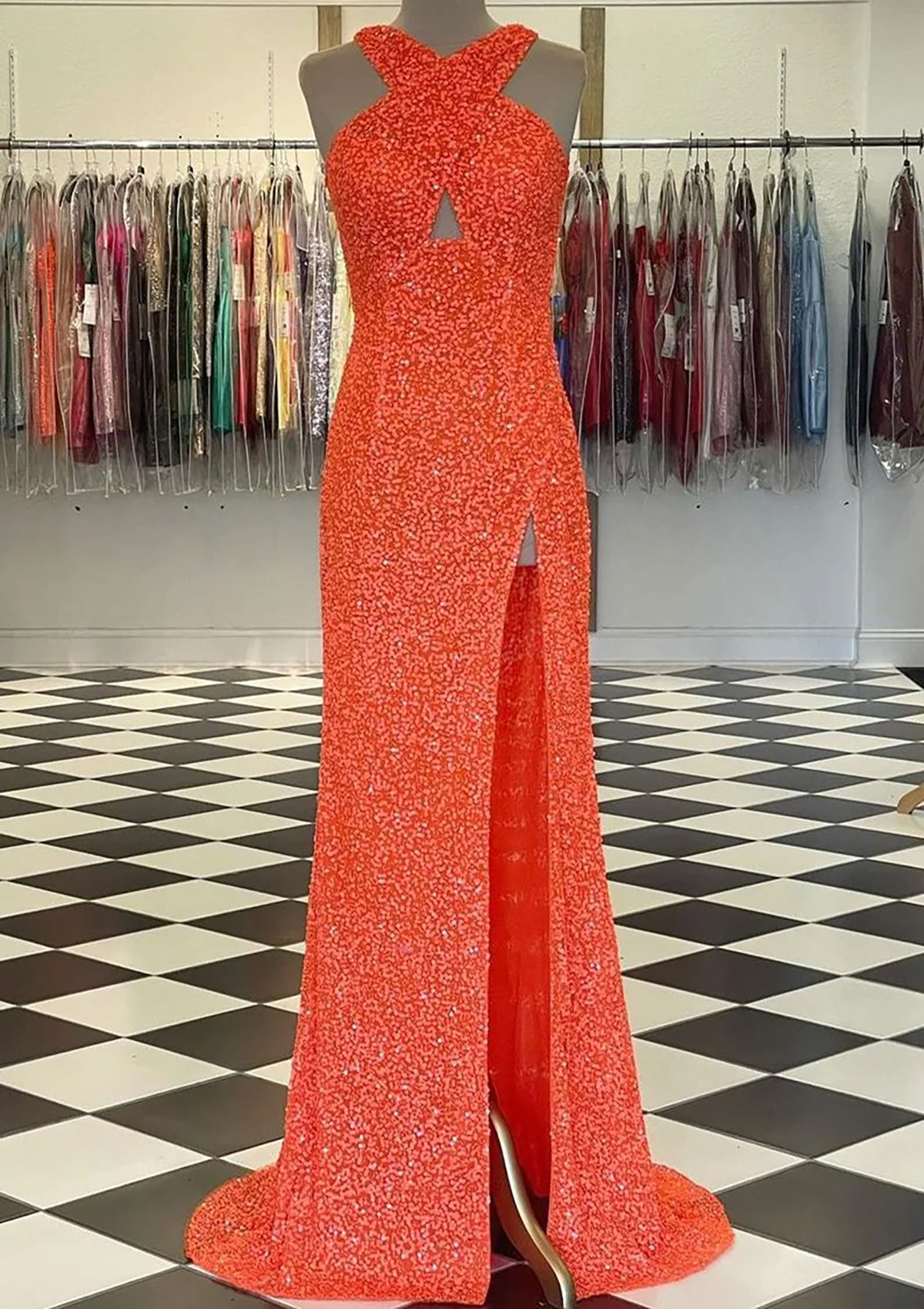 Sheath/Column Halter Court Train Sleeveless Prom Dress - Prom Dresses -  Stacees.co.uk