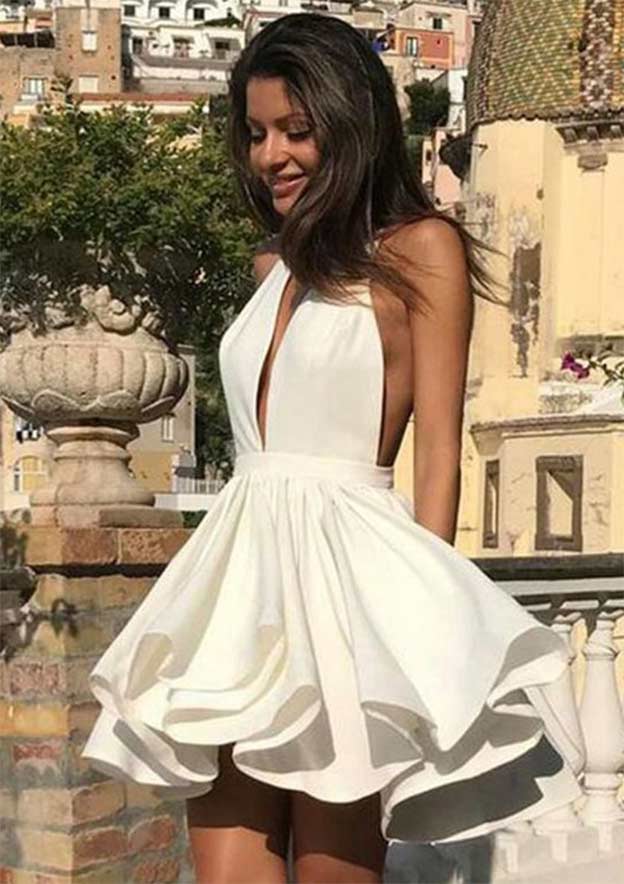 A-line V Neck Satin Short/Mini Homecoming Dress - Homecoming Dresses -  Stacees.co.uk
