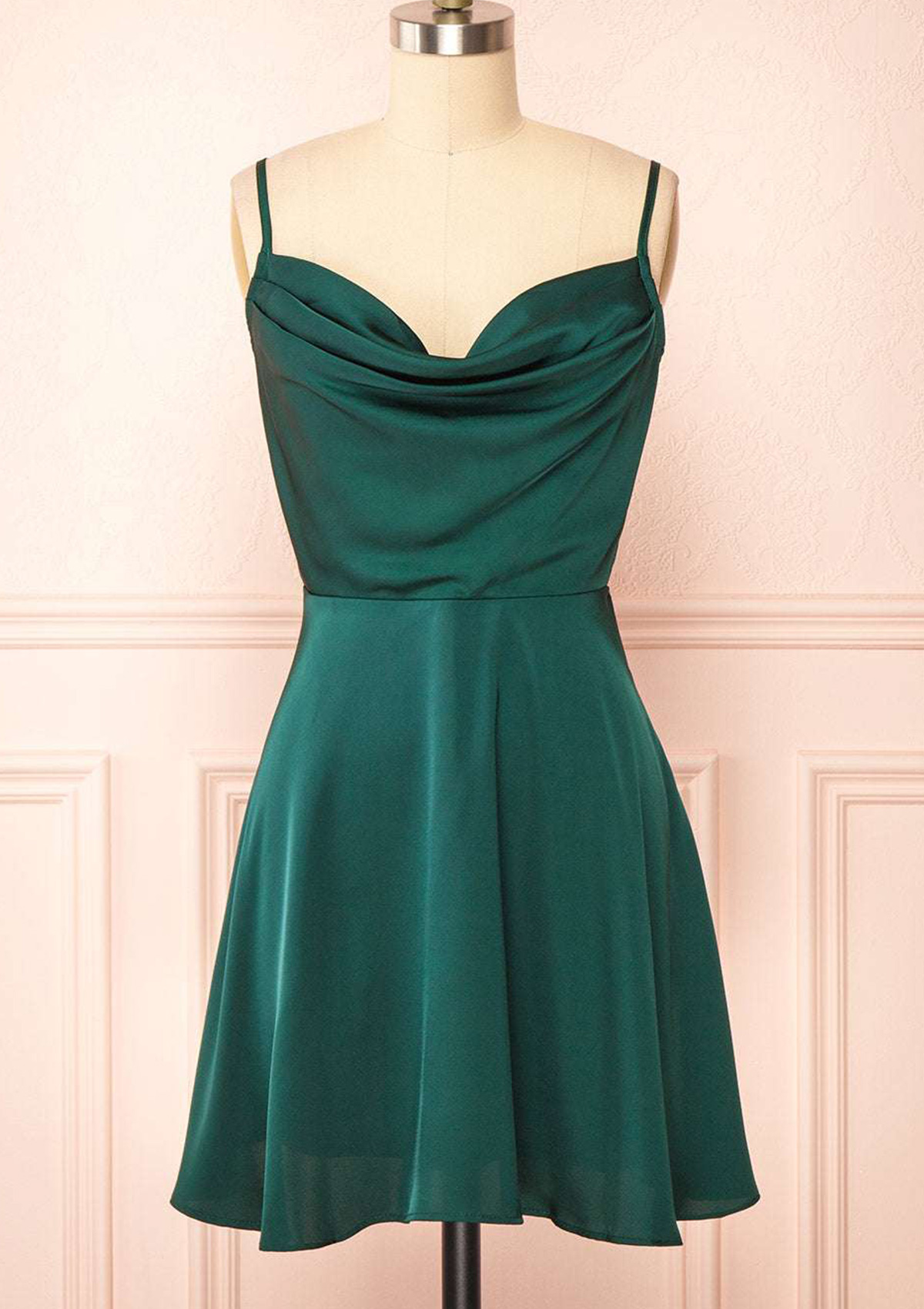 A-line Cowl Neck Sleeveless Short/Mini Charmeuse Homecoming Dress with  Pleated