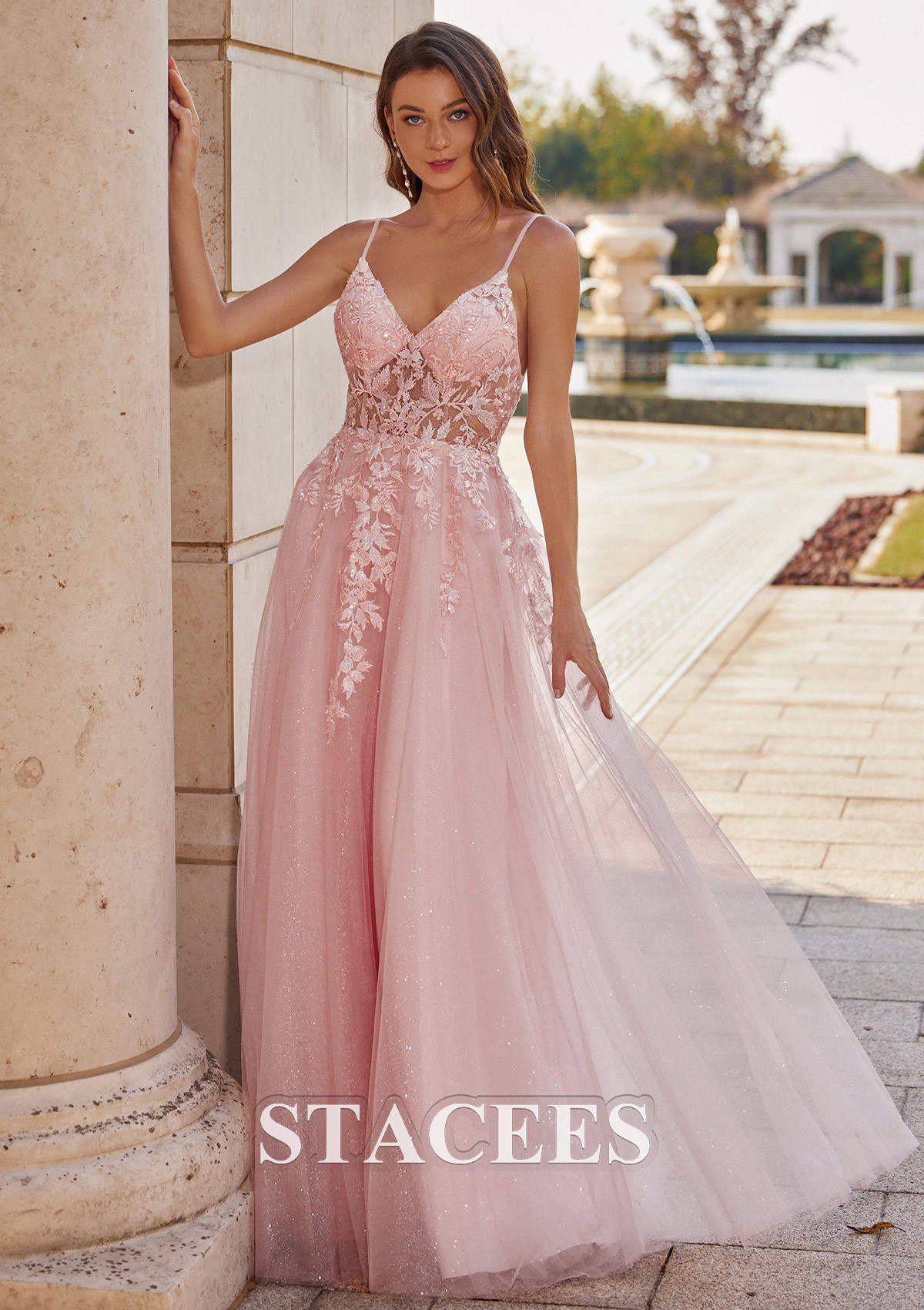 VeraQueen Girls Off Shoulder Princess Pageant Dress - Pink Tulle Birthday Party Gown With Beaded Straps