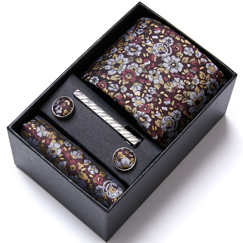 Men's 4-Piece Vintage Floral Polyester Tie Set 