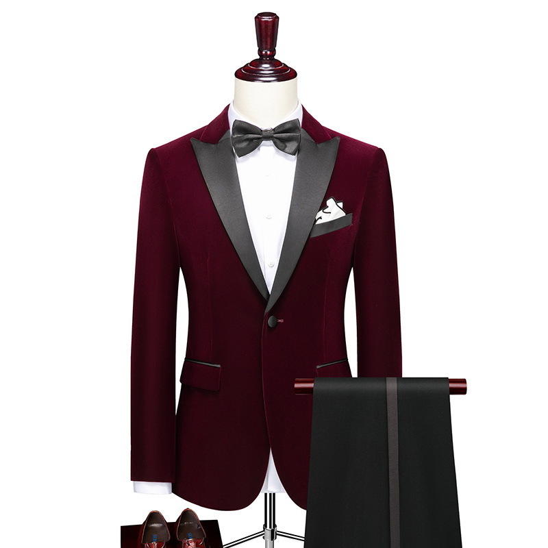 Simple boutonnage 2 pièces costume homme pour bal en velours