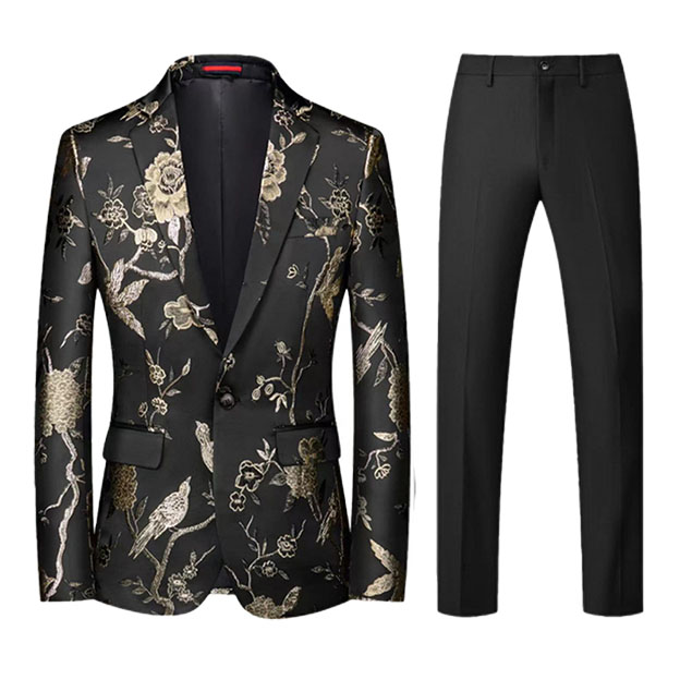 Sparkly Black Notched Lapel 2 Piece Men's Prom Suit with 3D Flower