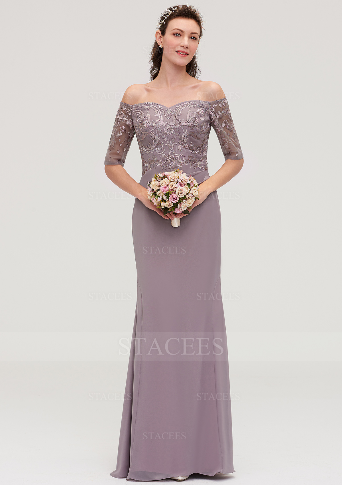 chinese dress ladies Kenna Elegant One Shoulder Half Sleeves Plus Size Satin Mother of the main image 1