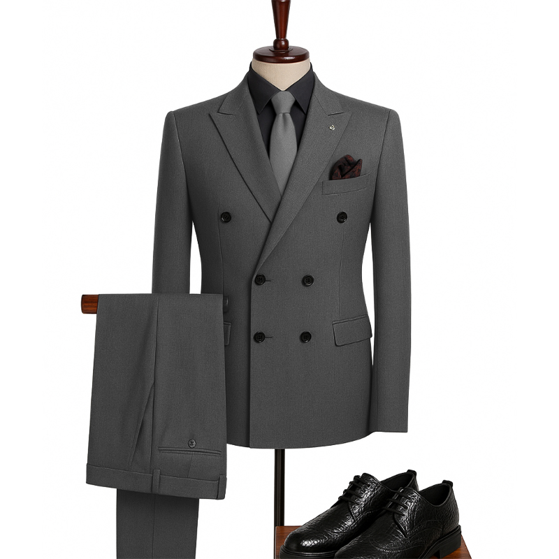 Peak Lapel Double-breasted 2 Piece Men's Wedding Suit 