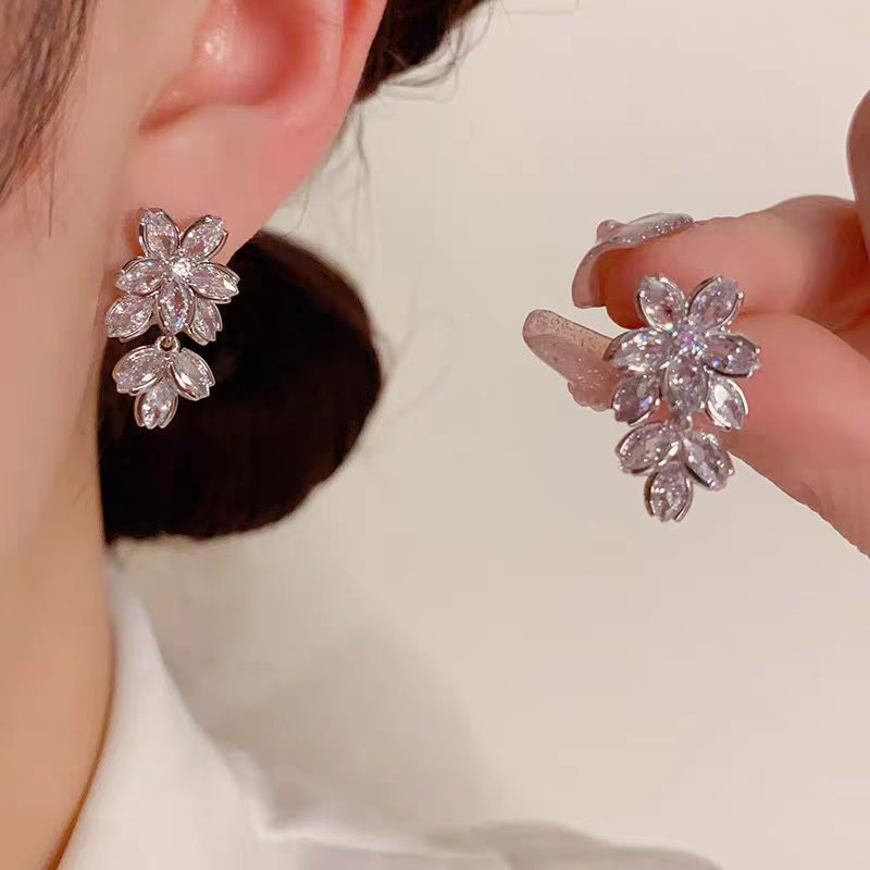 Charming Unique Girls' Flower S925 Silver Earrings with Rhinestone