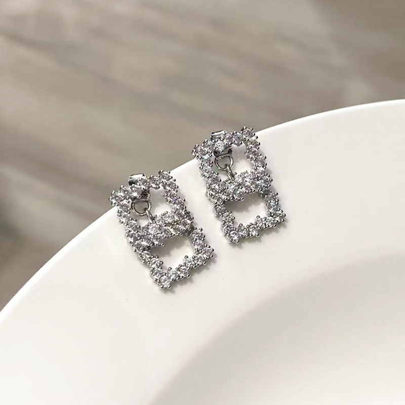 Fashionable Simple Female Alloy Earrings with Cubic Zirconia