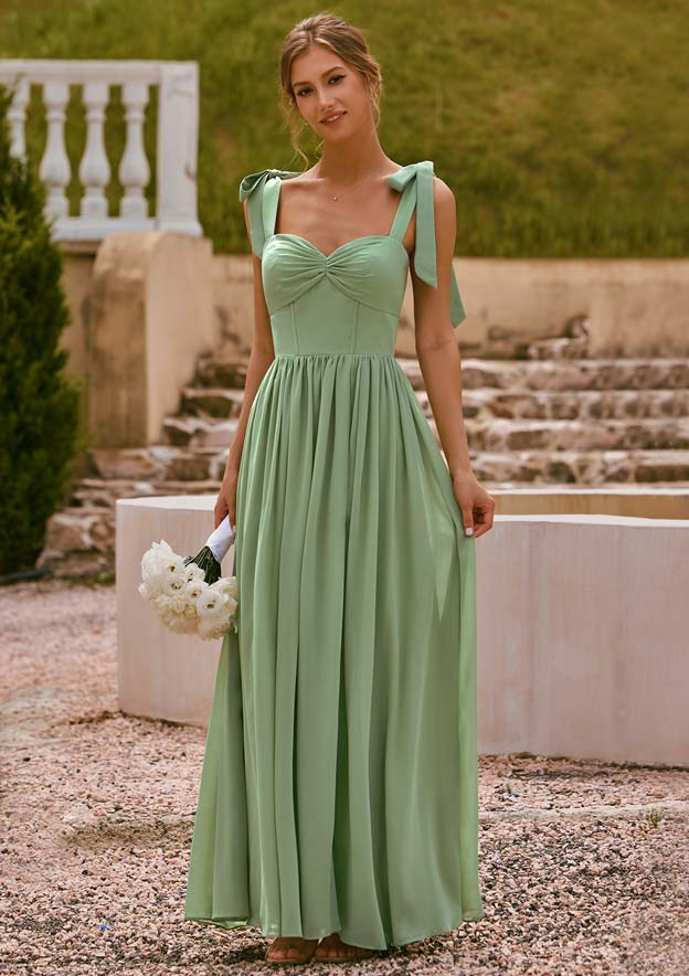 Stacees A-line Bow Tie Straps Chiffon Slit Pleated Bridesmaid Dress Stacees A-line Bow Tie Straps Chiffon Slit Pleated Bridesmaid Dress