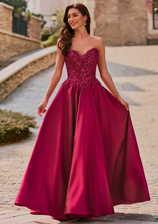 Stacees 2026 Dark Navy Strapless A-Line Prom Dress with Beaded Lace Applique Bodice