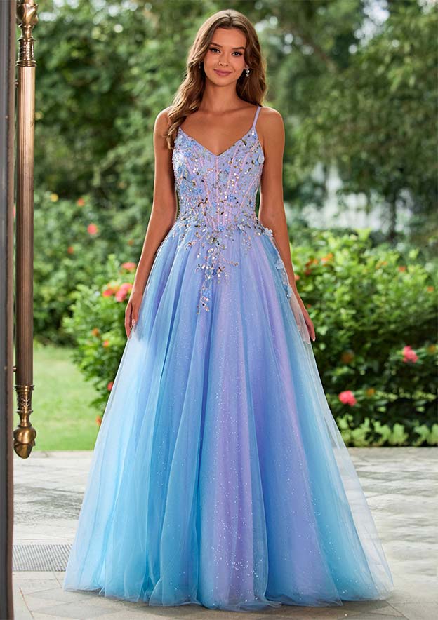 strapless open back dress A-Line/Princess Sweetheart Lace Prom Dresses Floor-Length Spaghetti St main image 1