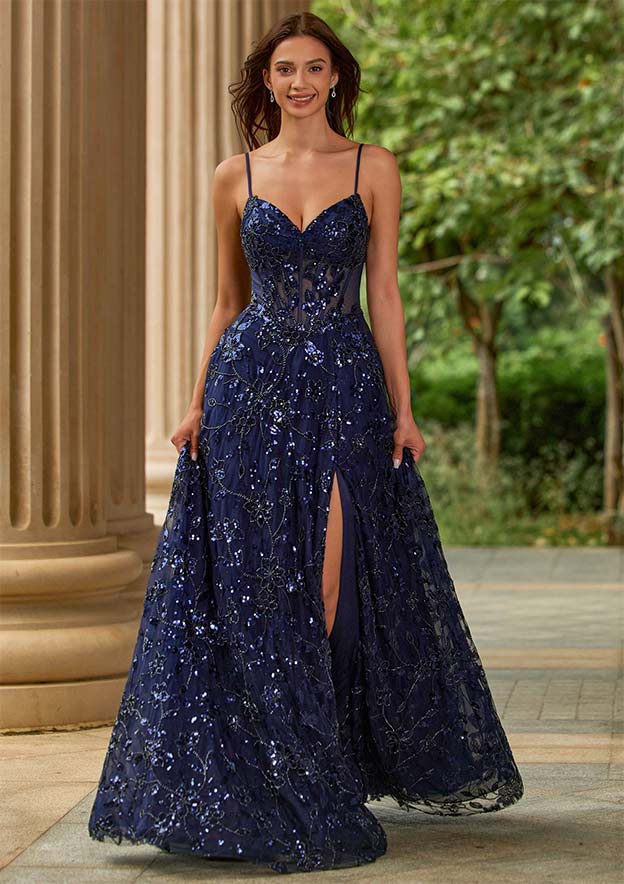 open lace back dress Nox Anabel Y1808 Long Formal Beaded Prom Evening Dress main image 0