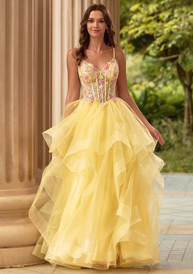 birthday cake prom dress Princess Chiffon Print Floral A-line Long Prom Dress,18th Birthday Out –  Simplepromdress main image 0