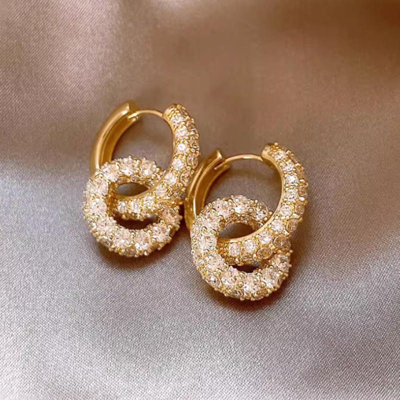 Attractif classique femmes cercle alliage boucles d'oreilles avec zircone cubique