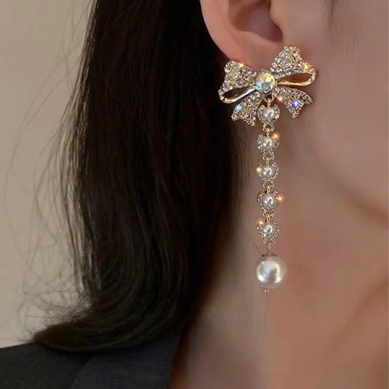 Fantaisie doux filles alliage boucles d'oreilles avec zircone cubique perles d'imitation