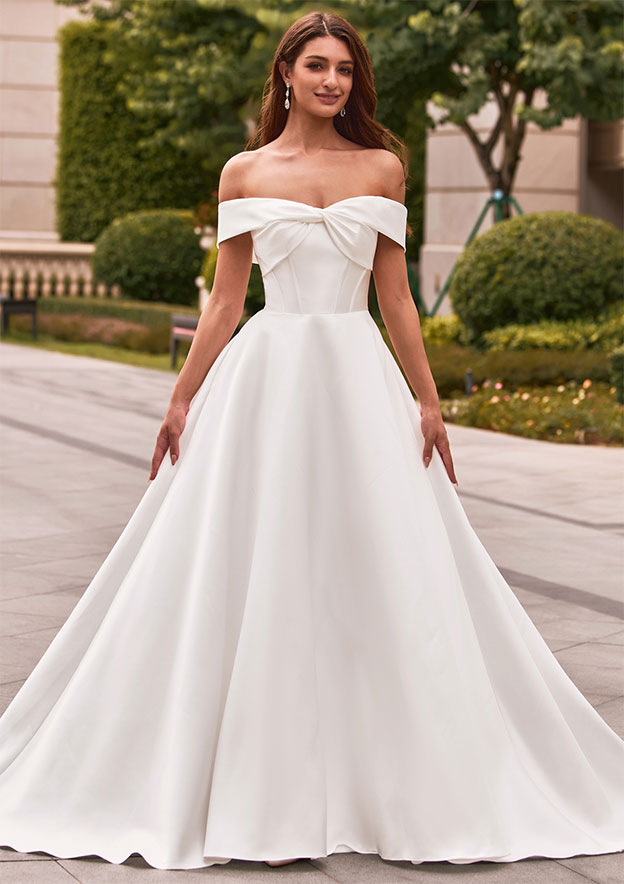 halter style a line wedding dress Cold-Shoulder White Lace A-Line Long Wedding Dress – Modsele main image 1