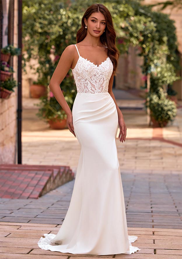 chinese dress ladies Trumpet Wedding Dress with Removable Sleeves – HAREM's Brides
