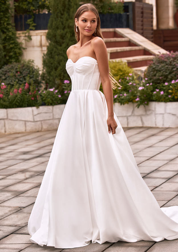 empire waist sweetheart wedding dress Sexy Tulle A-Line Sweetheart Strapless Empire Floral Embossed With Tul main image 0