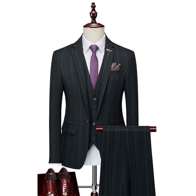 Striped Notch Lapel 3 Piece Single Breasted Men's Wedding Suit