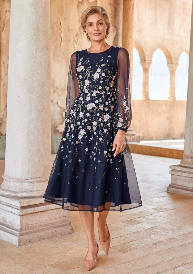 tea length embroidered dress La Femme 29830 - Tea Length A Line Dress