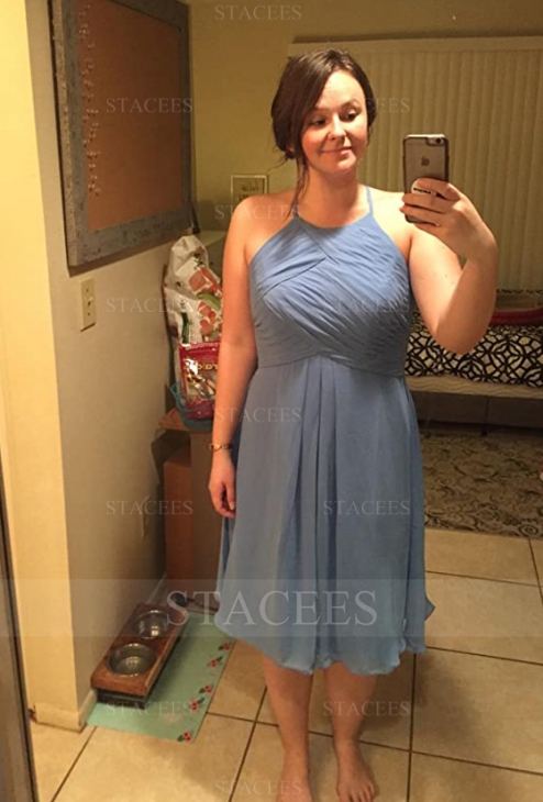 AufewB Halter Chiffon Bridesmaid Dress - Short Knee Length Cocktail Party Dress 4 thumbnail image