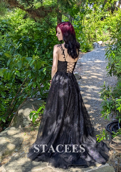 navy blue dress for baby girl Tulle Prom Dresses A Line Princess V Neck Dress A-Line/Princess Tulle  Applique V-neck main image 1
