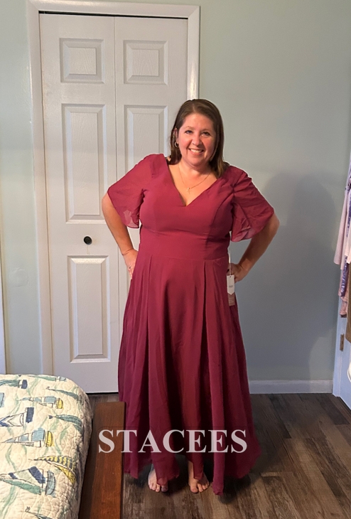 A-line V Neck Short Sleeve Floor-Length Chiffon Bridesmaid Dress S7401B - Bridesmaid  Dresses - Stacees