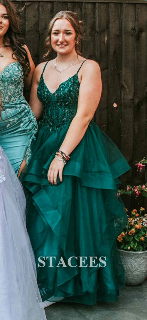 VeraQueen Girl's Off-Shoulder Pageant Dress - Tulle, Beaded Straps, Long Princess Dress (Army Green) - View #8